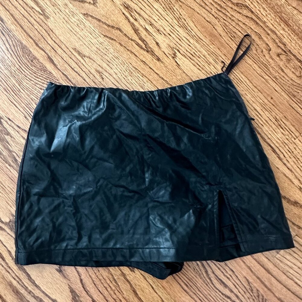 Black Women's Cotton Candy LA Leather Skort AND Tight Mini Skirt